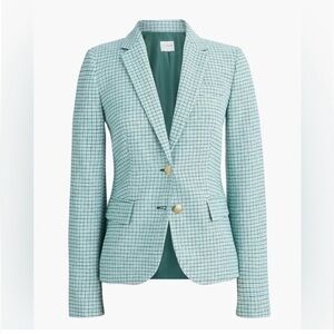 JCrew Schoolboy Blazer in Green Houndstooth Wool Blend